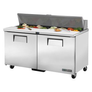 True Refrigerated Prep counter: 2 Door, 16x 1/6 GN pans